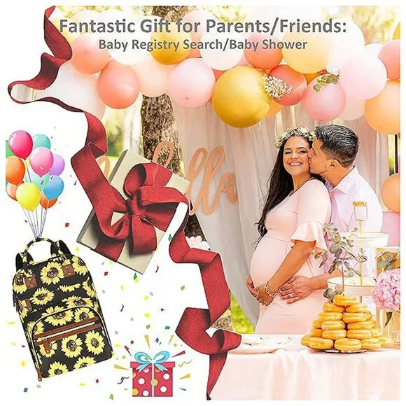 Diaper Bag Backpack for Women Large Capacity, Baby Bag Sunflower Floral - Picture 5 of 8